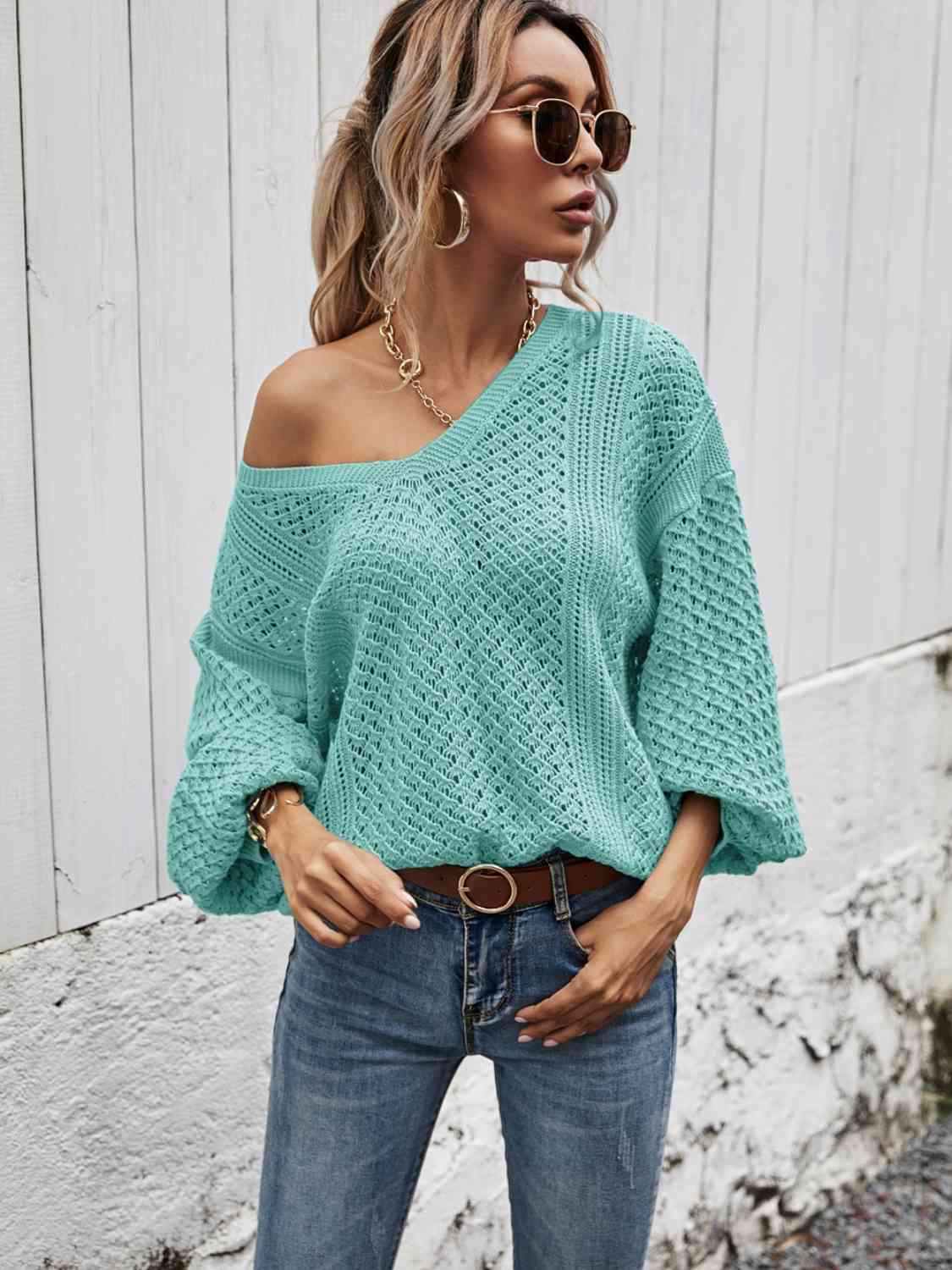 V-Neck Dropped Shoulder Sweater