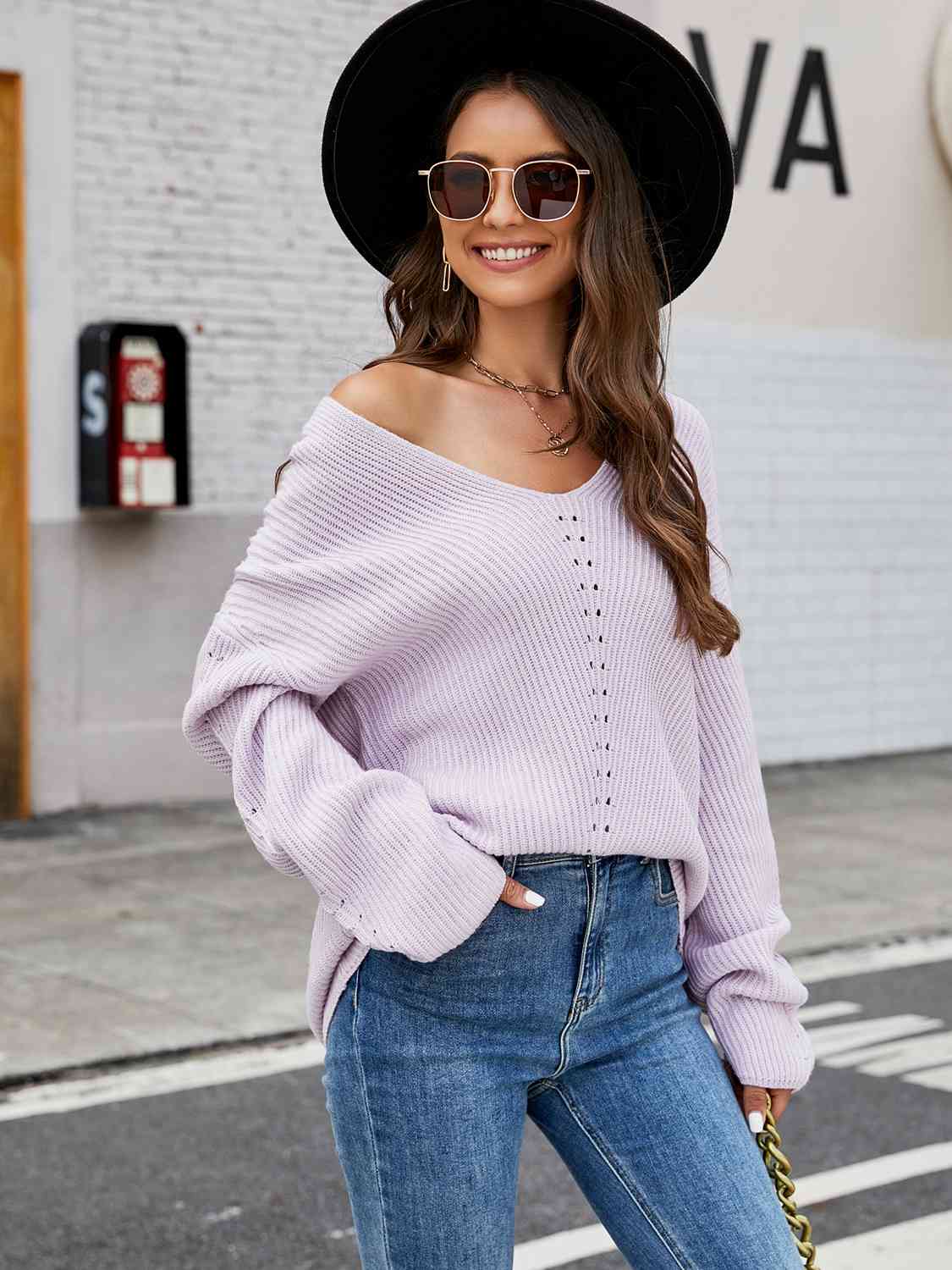 V-Neck Rib-Knit Top