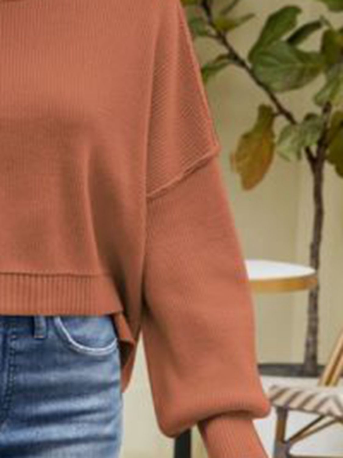 Round Neck Dropped Shoulder Sweater