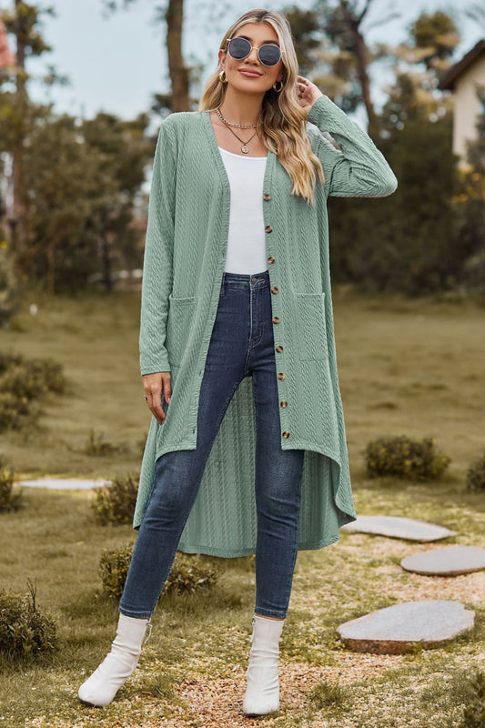 V-Neck Long Sleeve Cardigan with Pocket