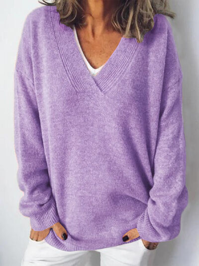 V-Neck Dropped Shoulder Sweater